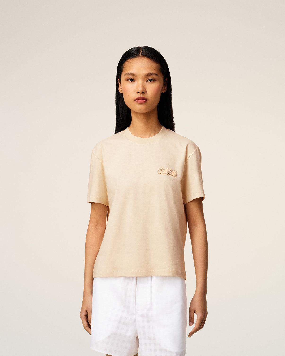 Beige Cotton Patch T-Shirt