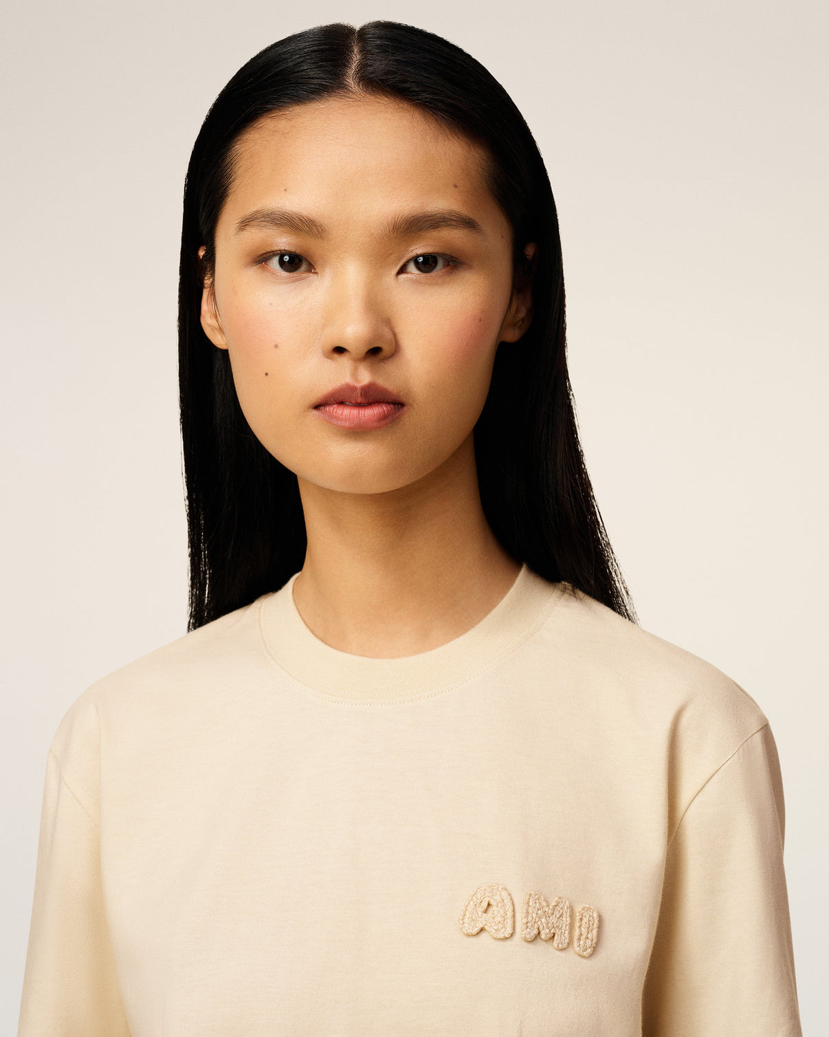 Beige Cotton Patch T-Shirt