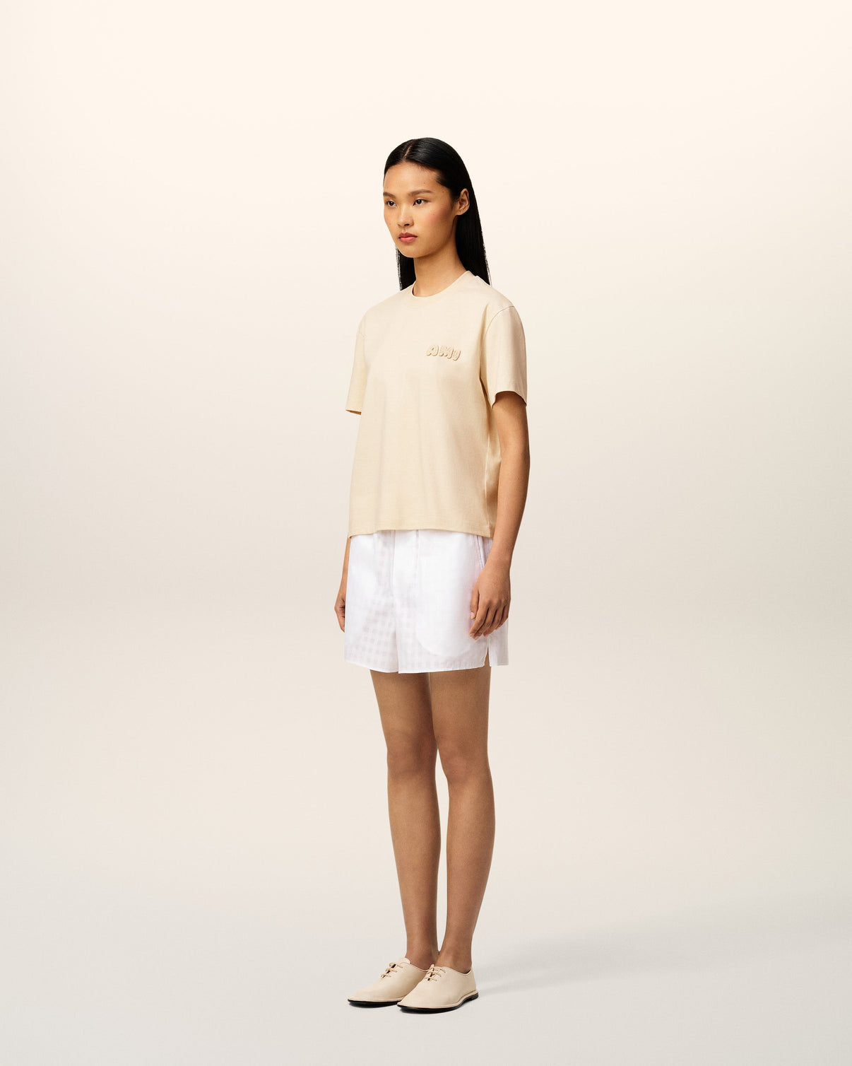 Beige Cotton Patch T-Shirt