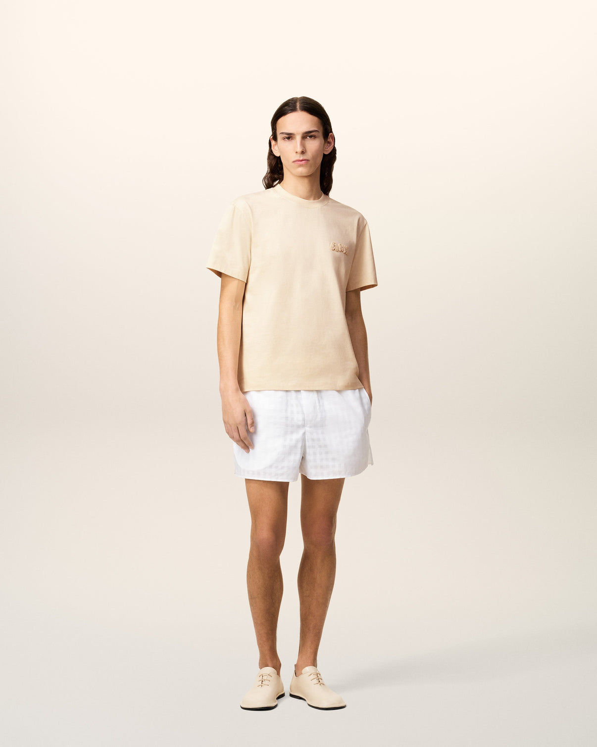 Beige Cotton Patch T-Shirt