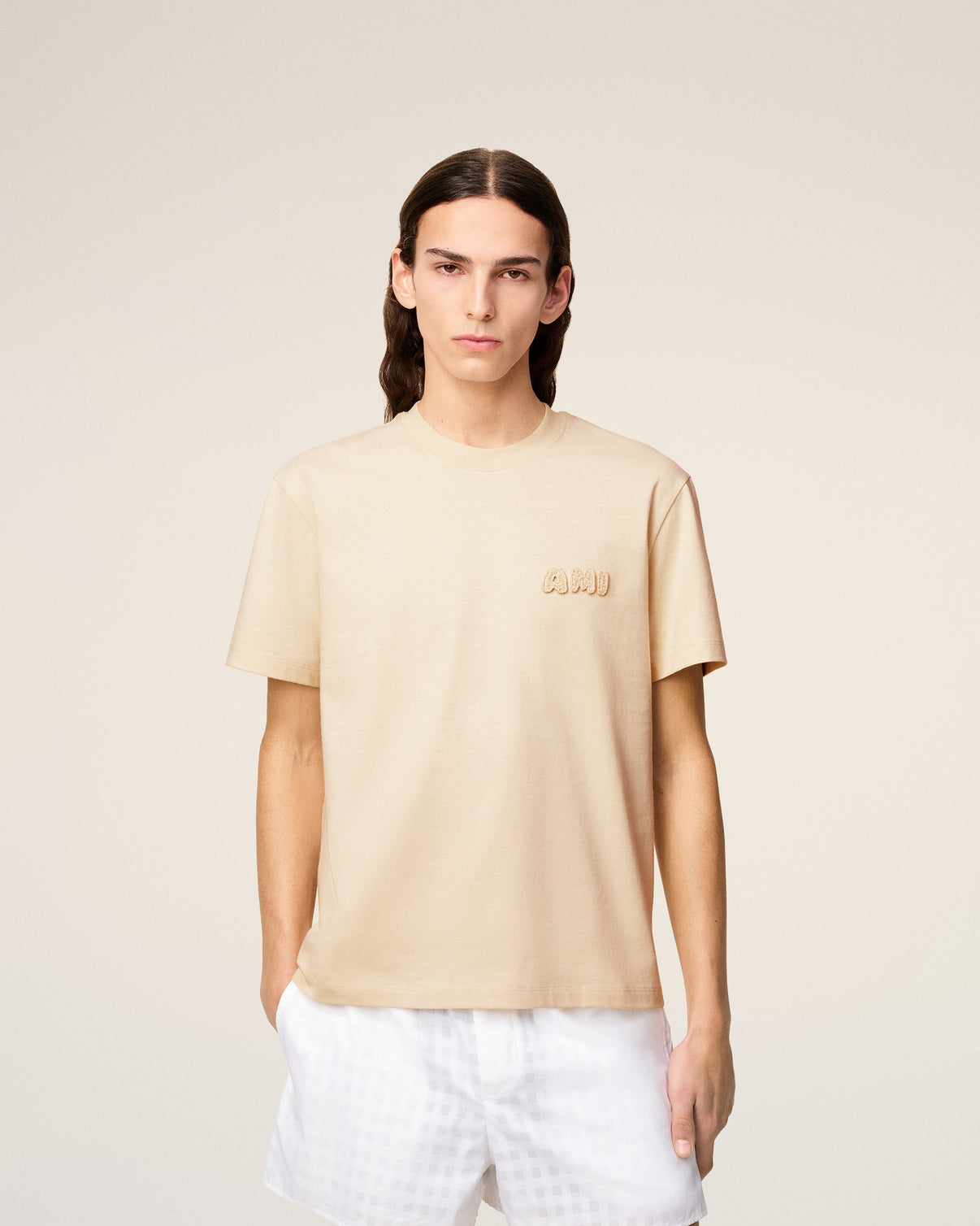 Beige Cotton Patch T-Shirt