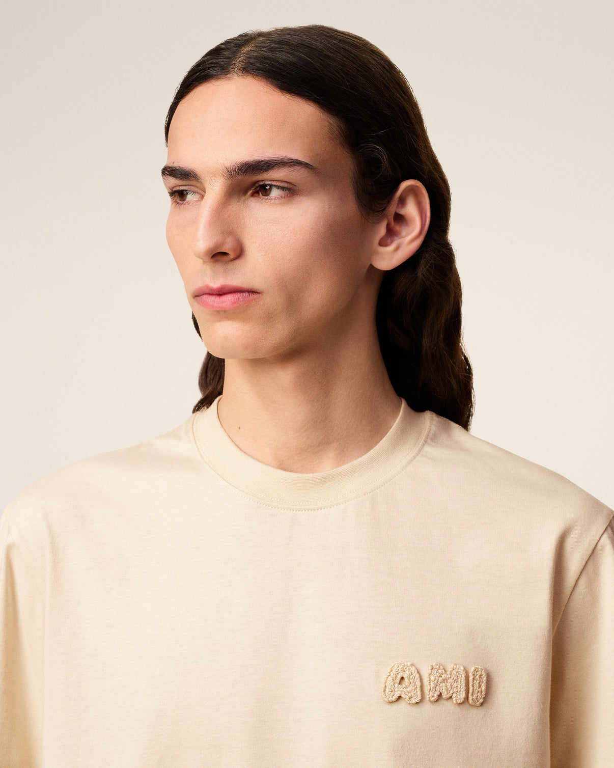 Beige Cotton Patch T-Shirt