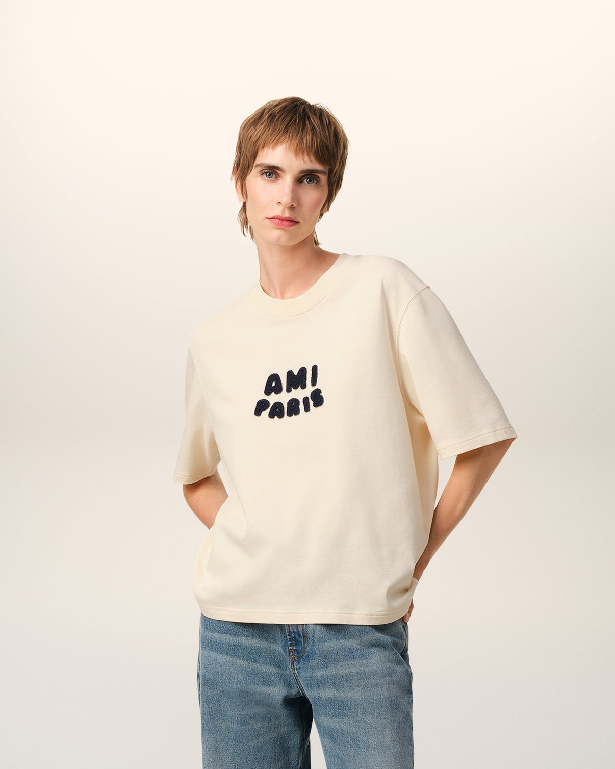 Beige Cotton Patch T-Shirt