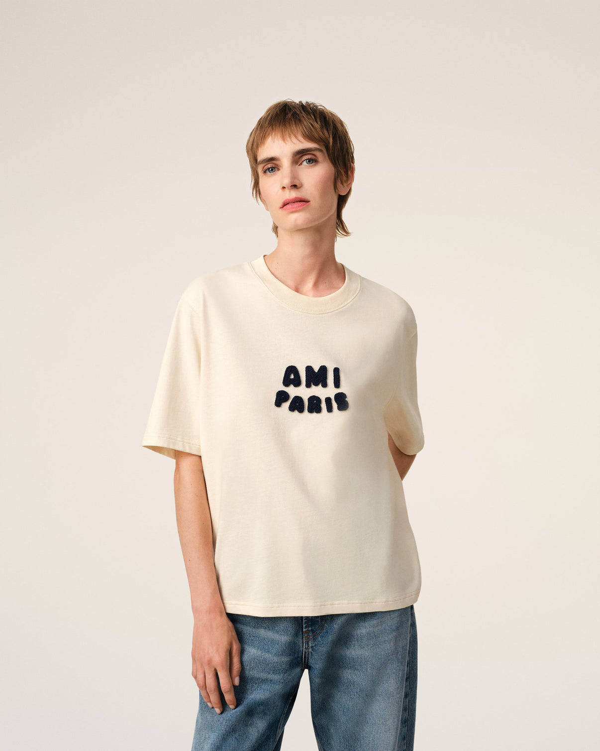 Beige Cotton Patch T-Shirt