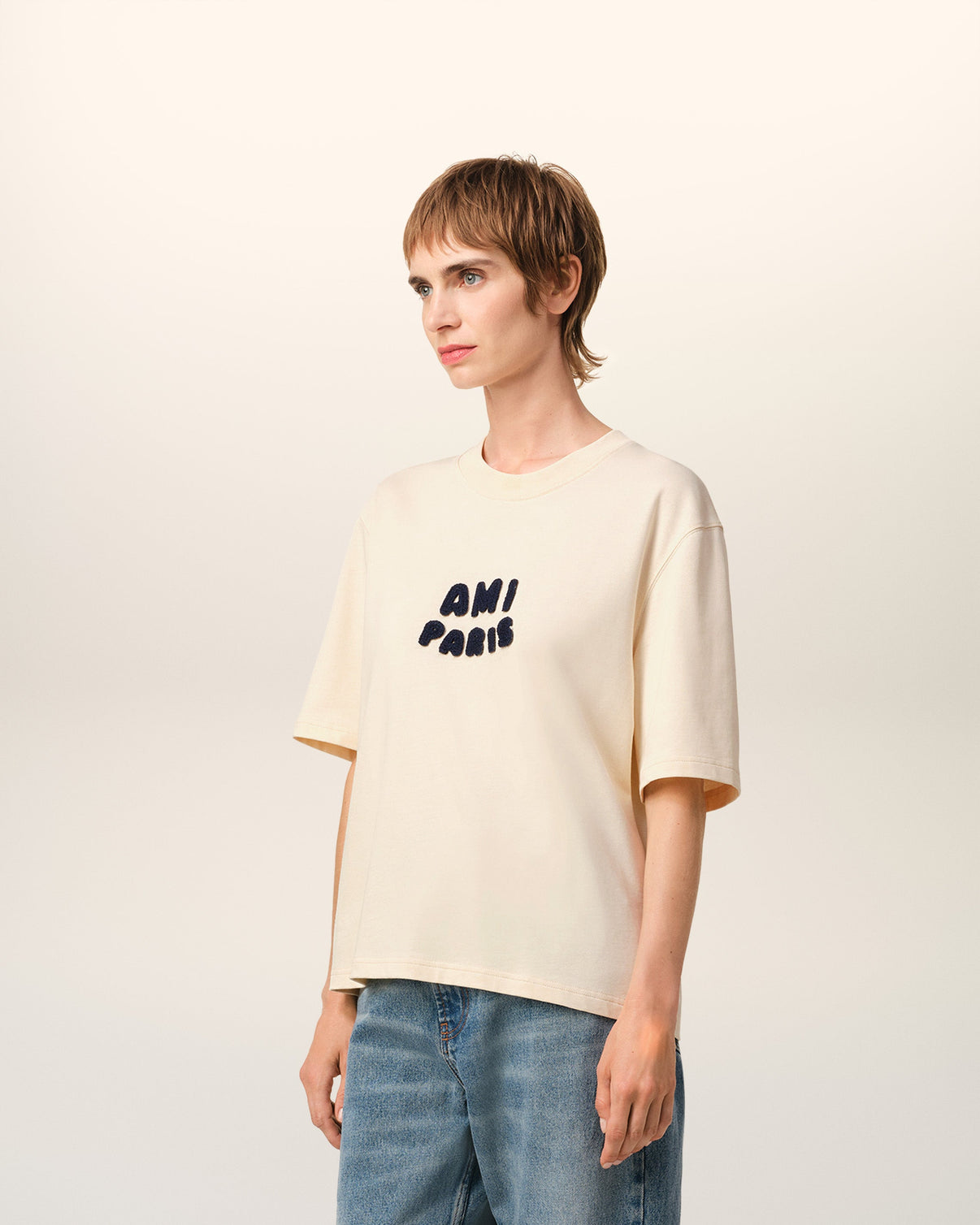Beige Cotton Patch T-Shirt