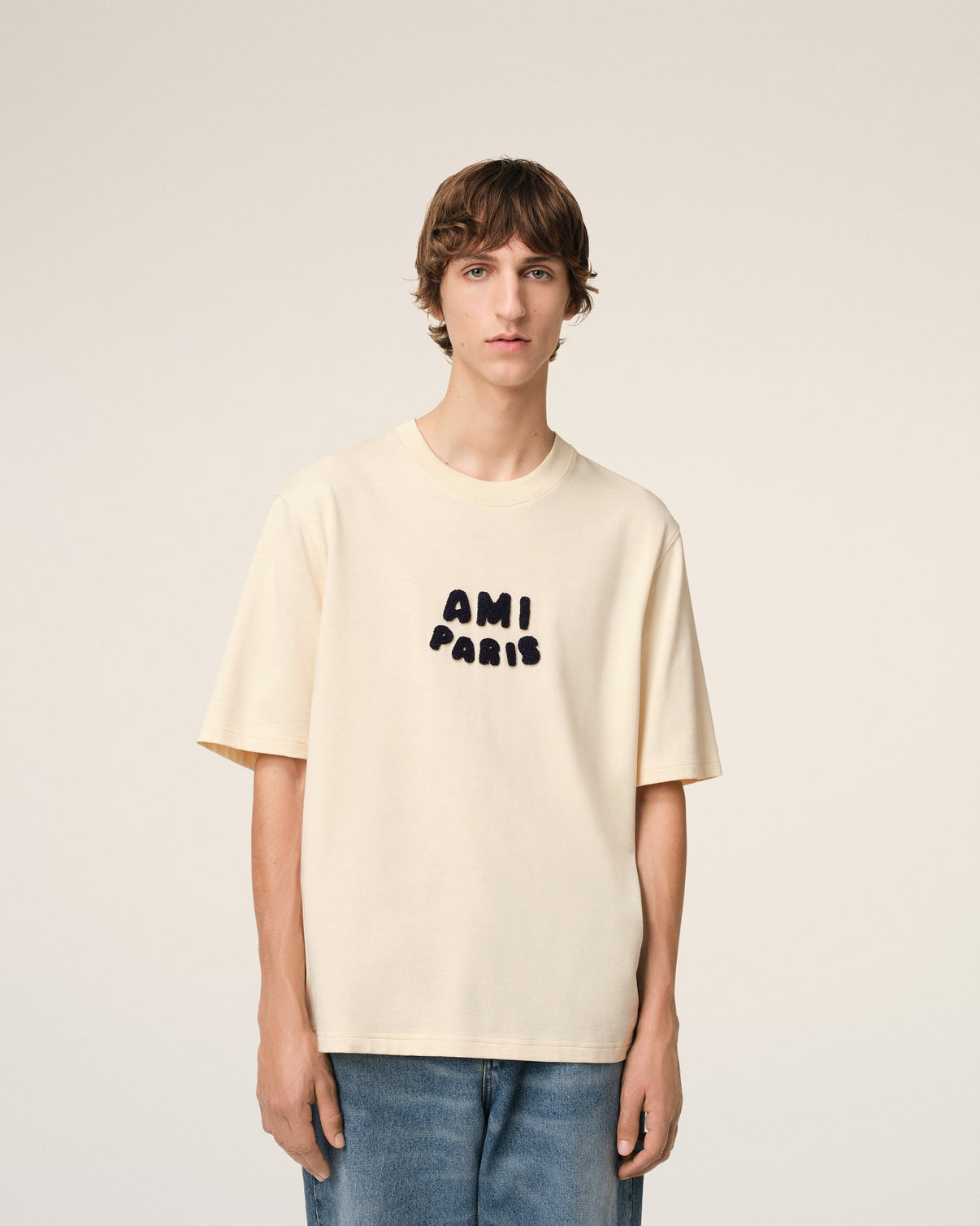 Beige Cotton Patch T-Shirt