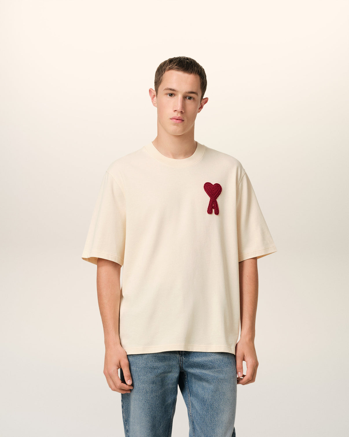 Beige Cotton Patch T-Shirt