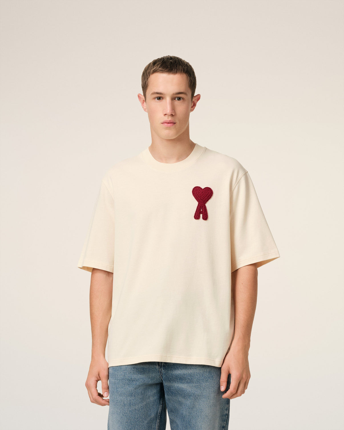 Beige Cotton Patch T-Shirt