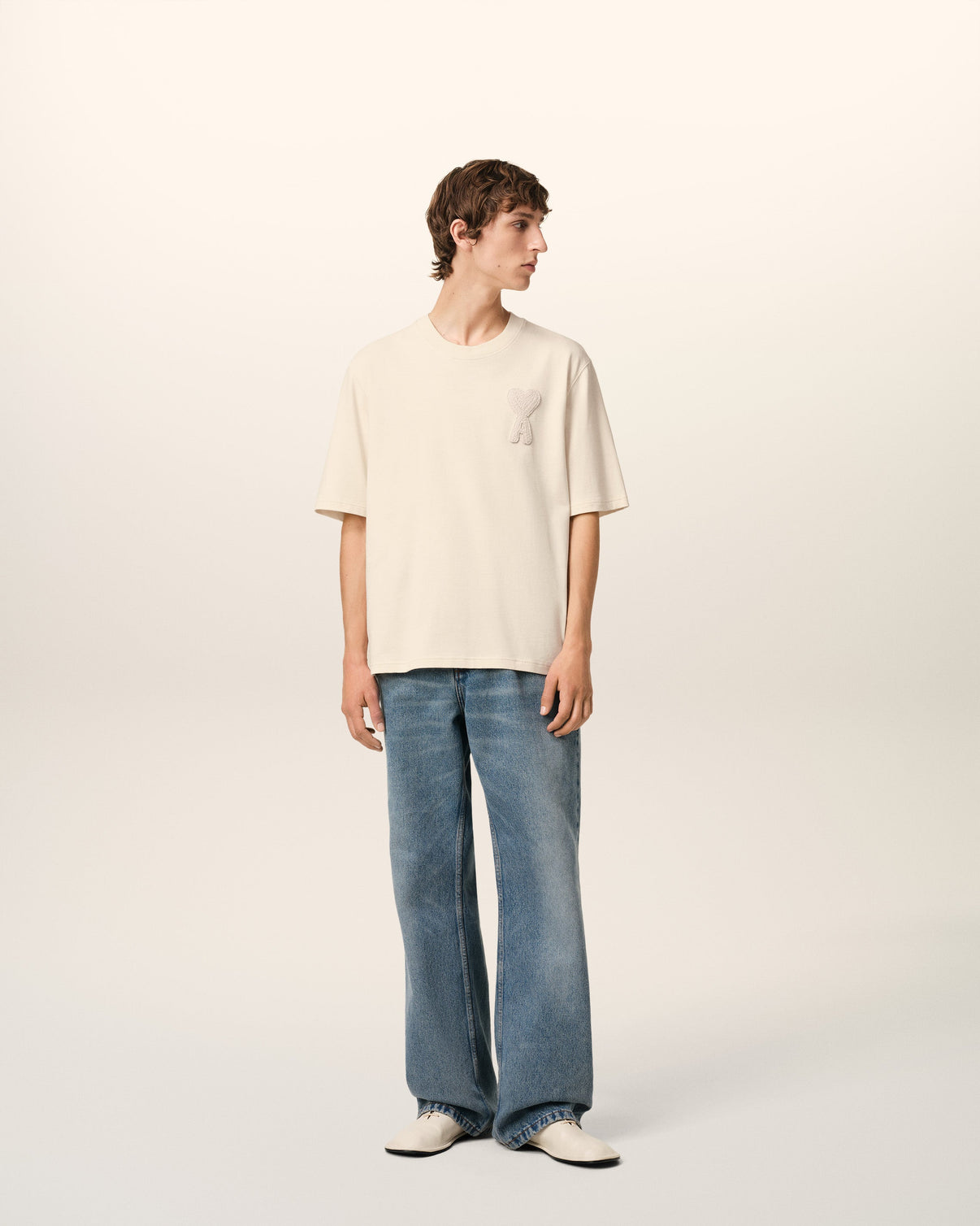 Beige Cotton Patch T-Shirt