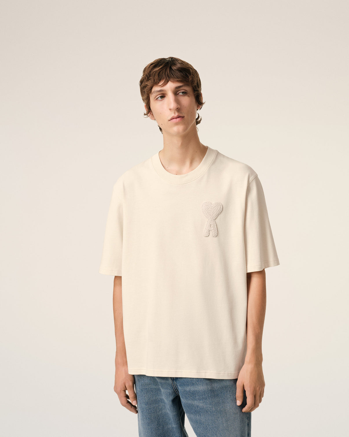 Beige Cotton Patch T-Shirt