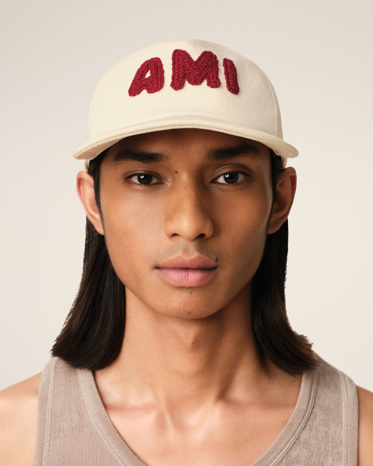 Beige Cotton Patch Trucker Cap