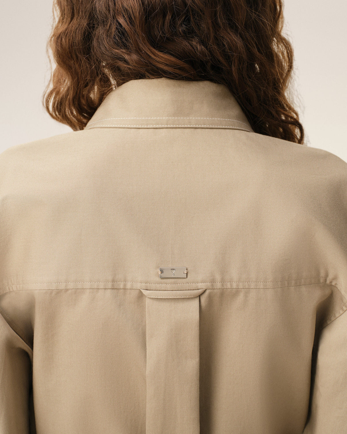 Beige Cotton Sharp Collar Fitted Shirt