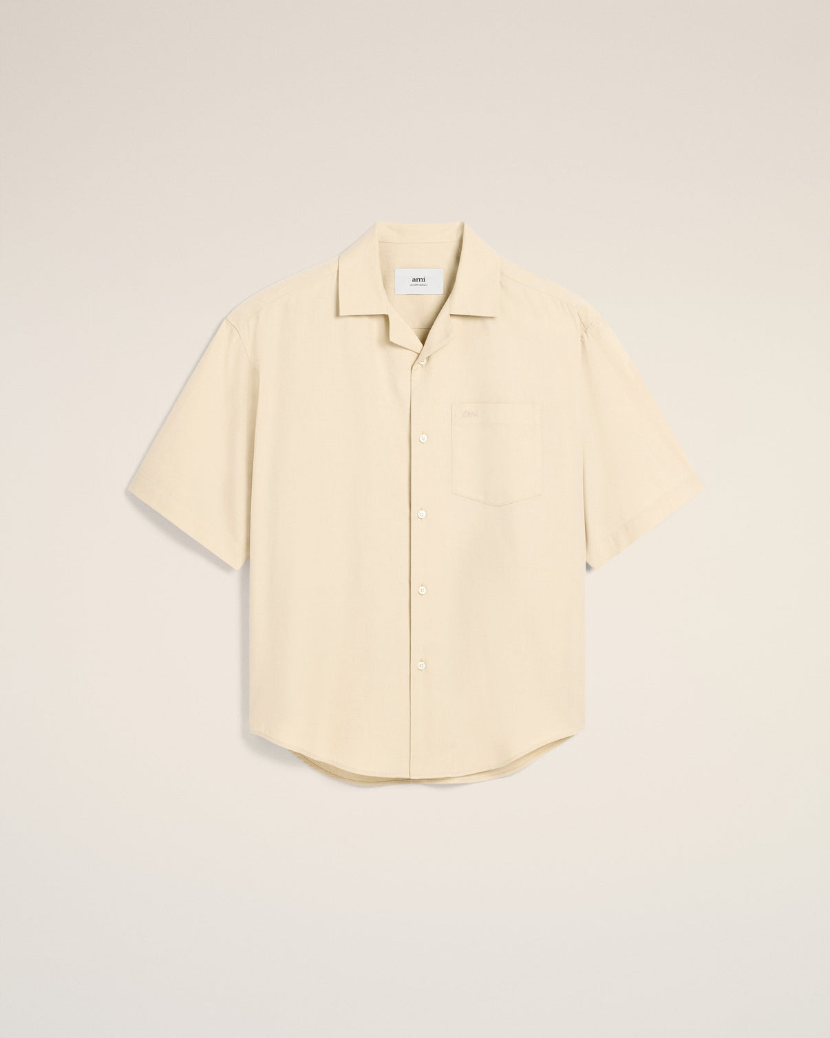 Beige Cotton Short Sleeve Boxy Shirt