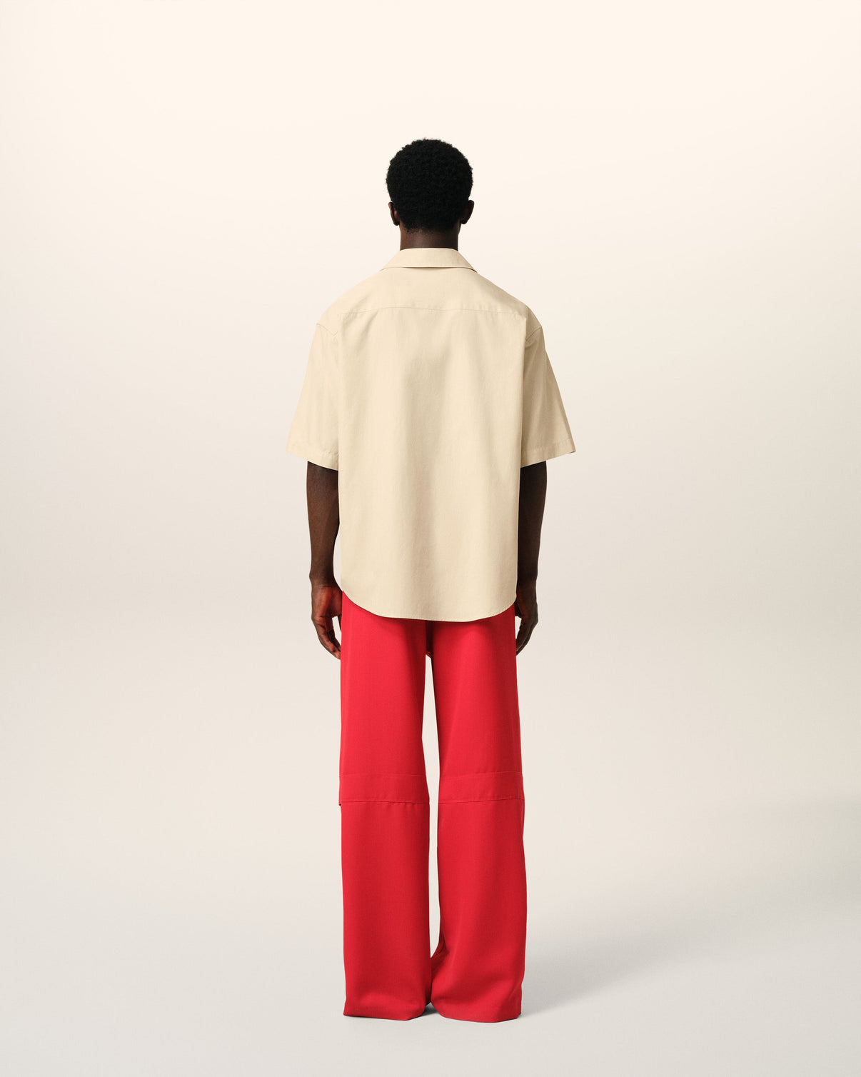 Beige Cotton Short Sleeve Boxy Shirt
