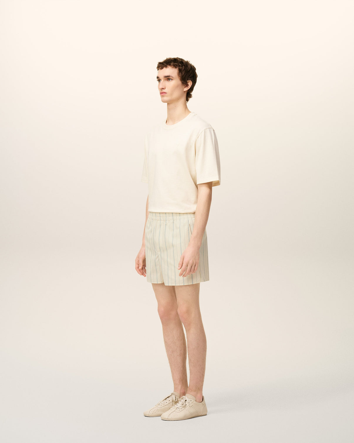 Beige Cotton Striped Short
