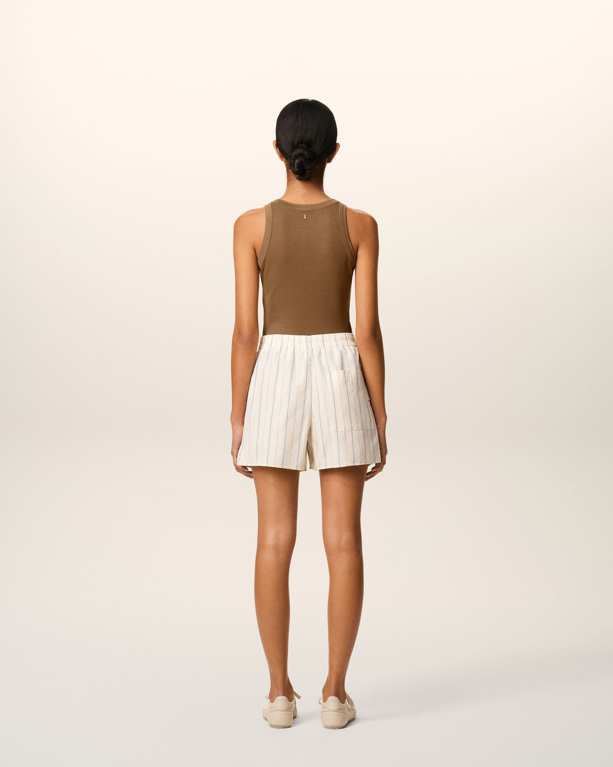 Beige Cotton Striped Short