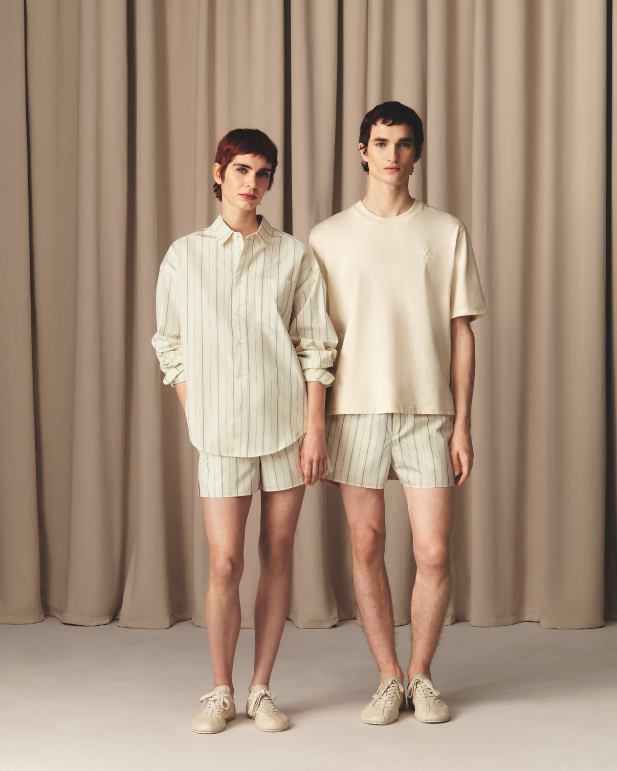 Beige Cotton Striped Short