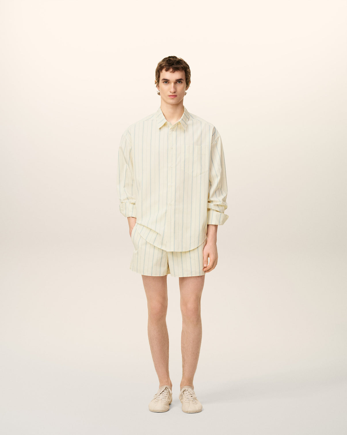 Beige Cotton Striped Short