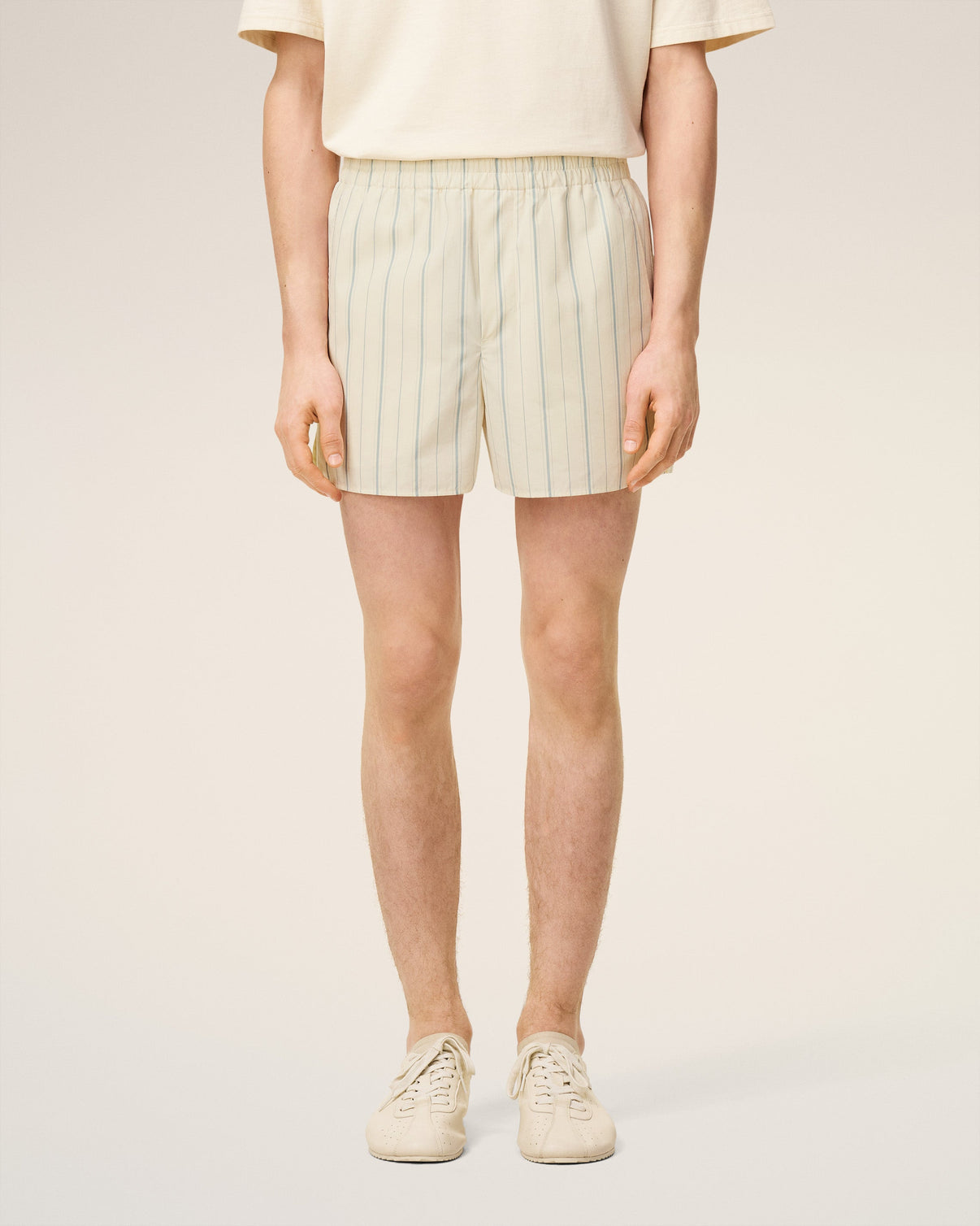 Beige Cotton Striped Short