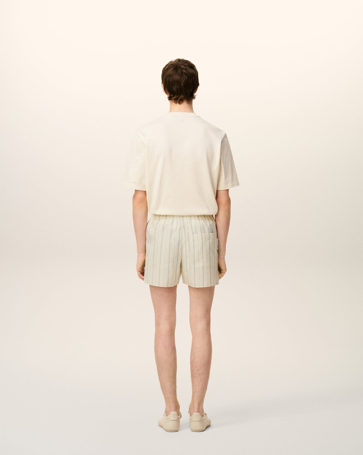 Beige Cotton Striped Short