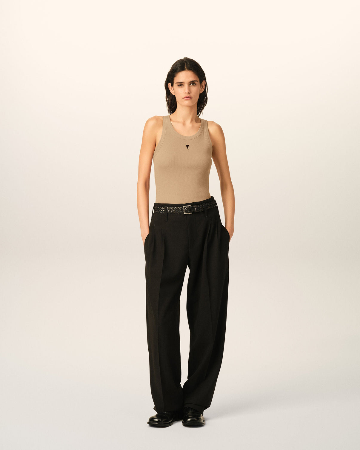 Beige cotton tanktop with