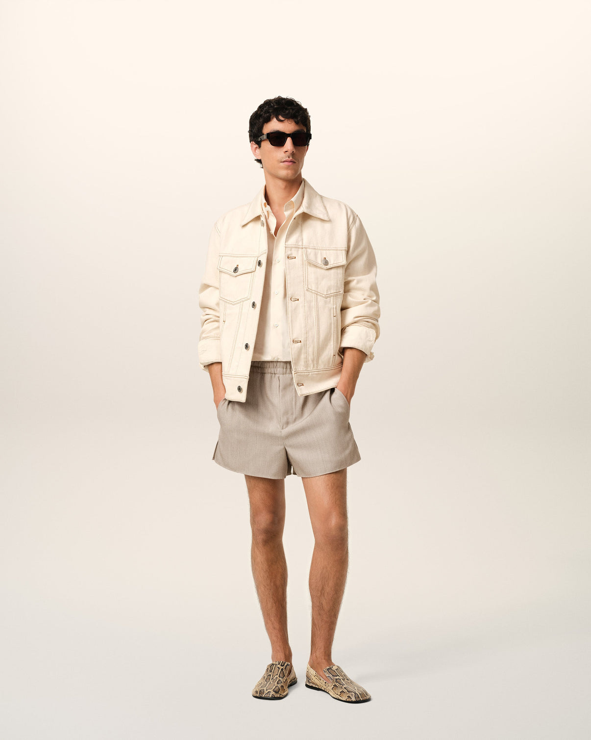 Beige Cotton Trucker Jacket