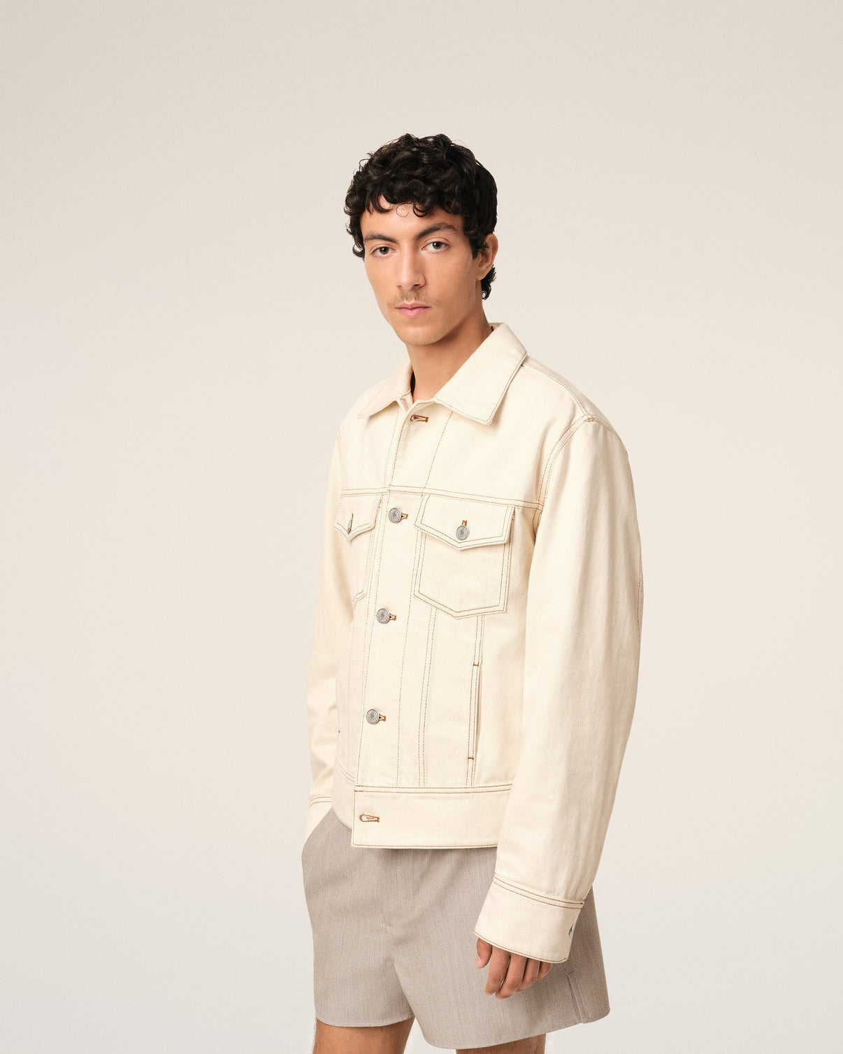 Beige Cotton Trucker Jacket