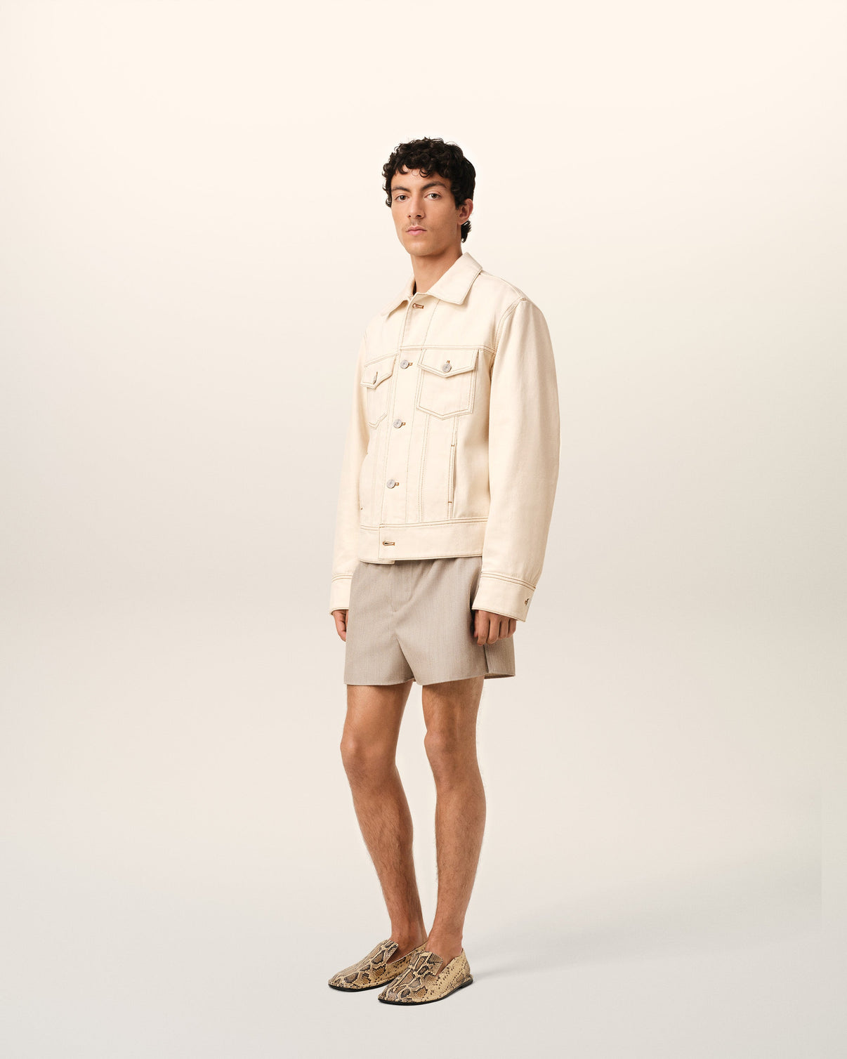 Beige Cotton Trucker Jacket