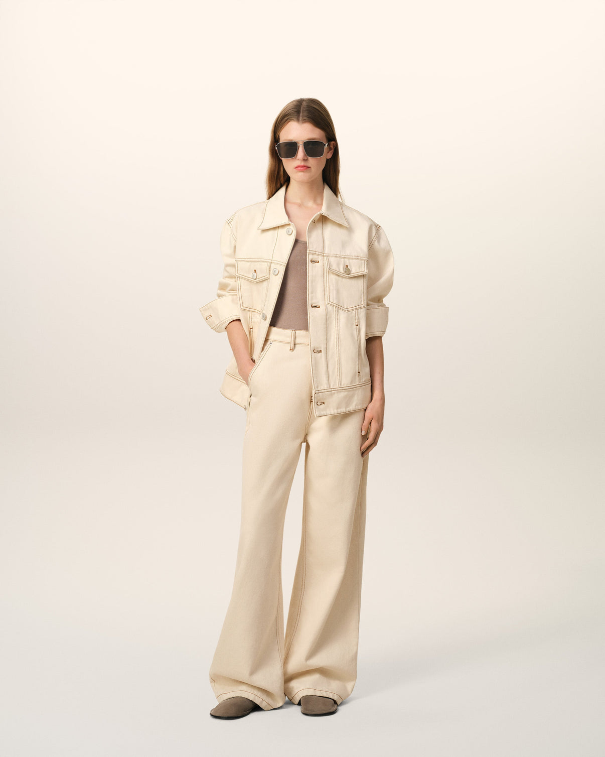 Beige Cotton Trucker Jacket