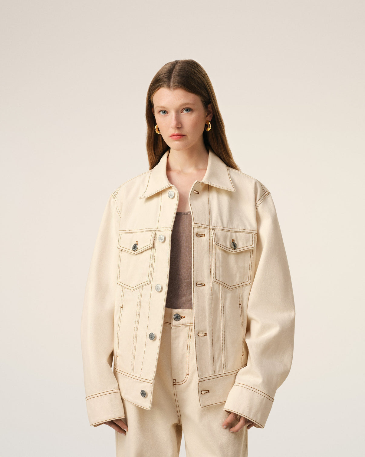 Beige Cotton Trucker Jacket