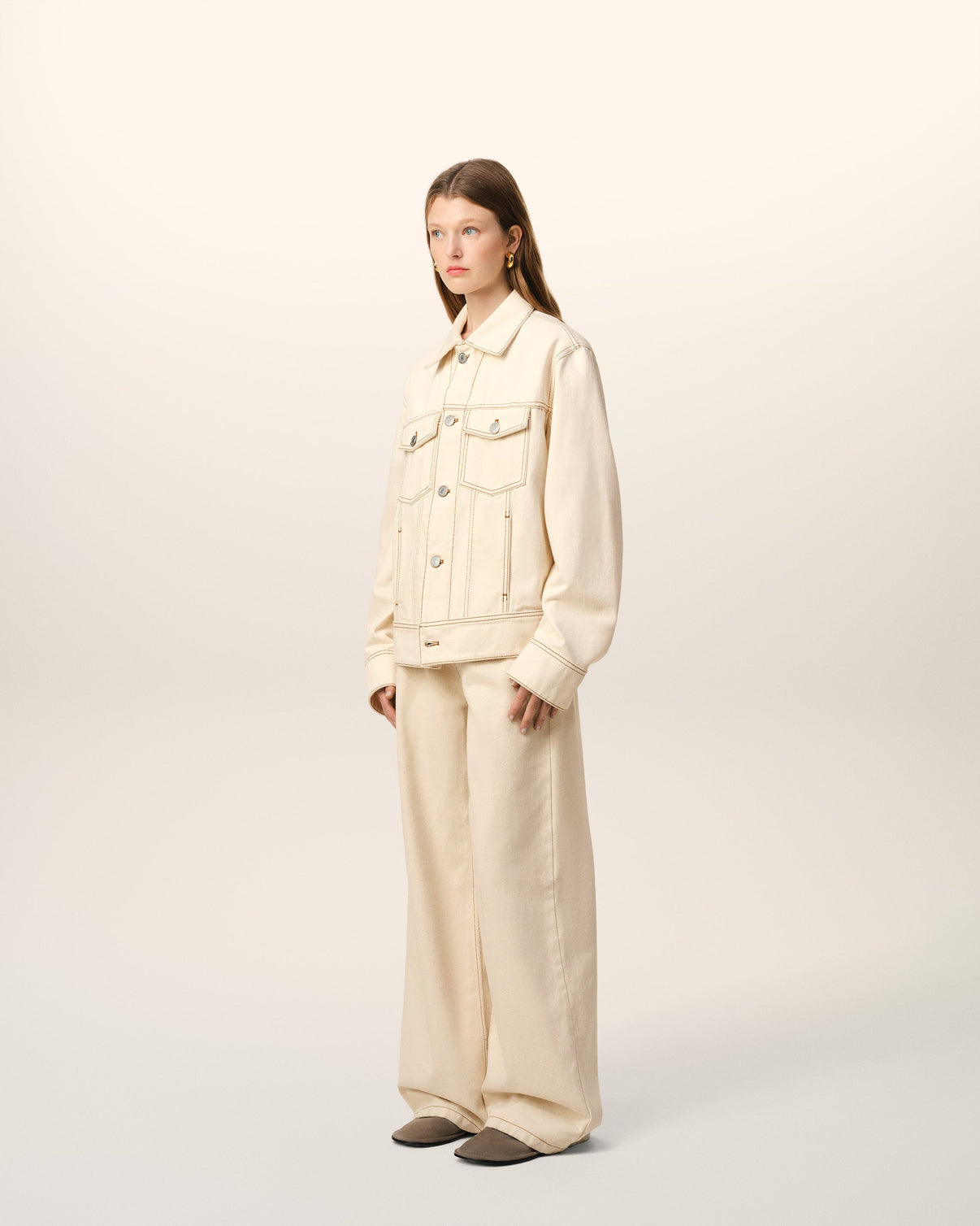 Beige Cotton Trucker Jacket