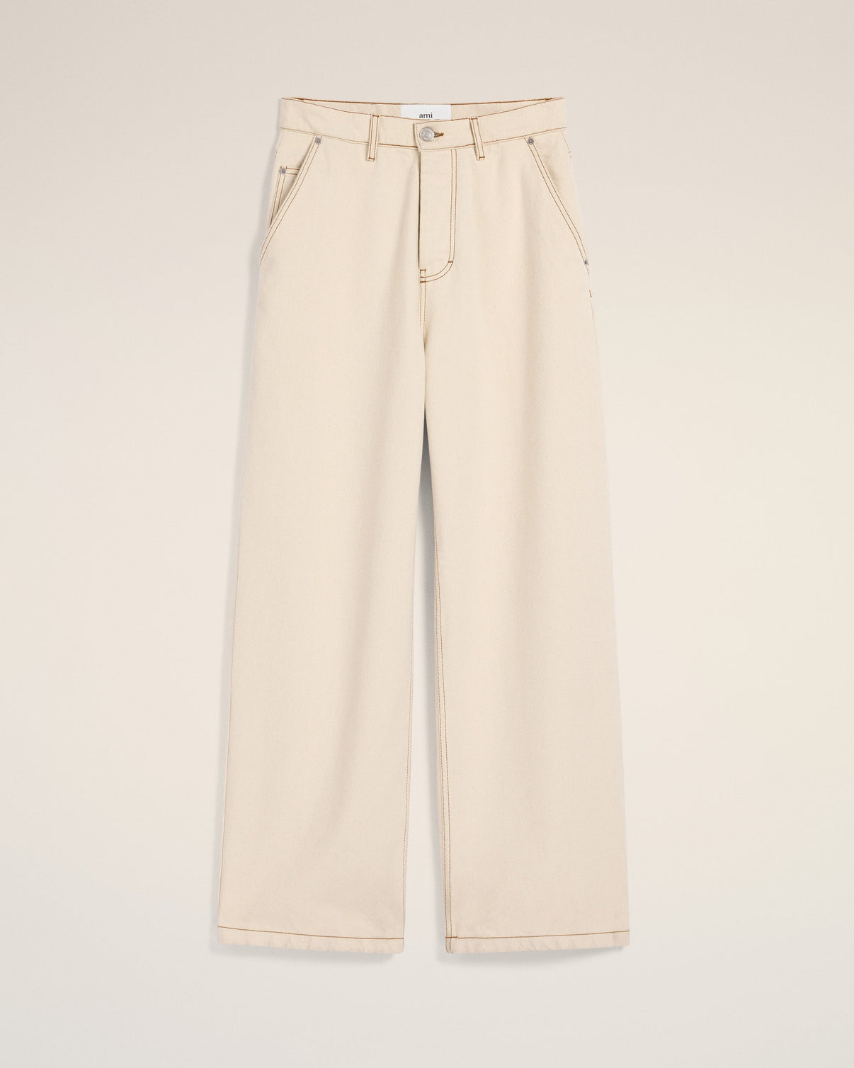 Beige Cotton Wide Fit Jeans