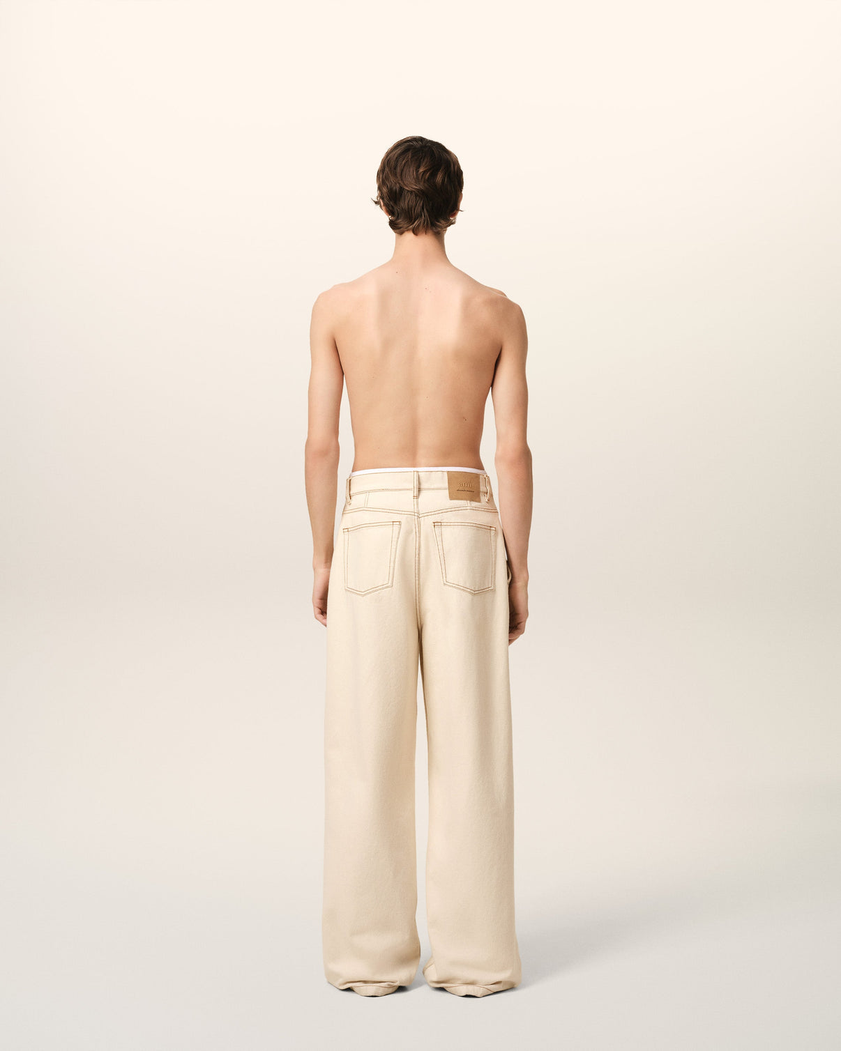 Beige Cotton Wide Fit Jeans