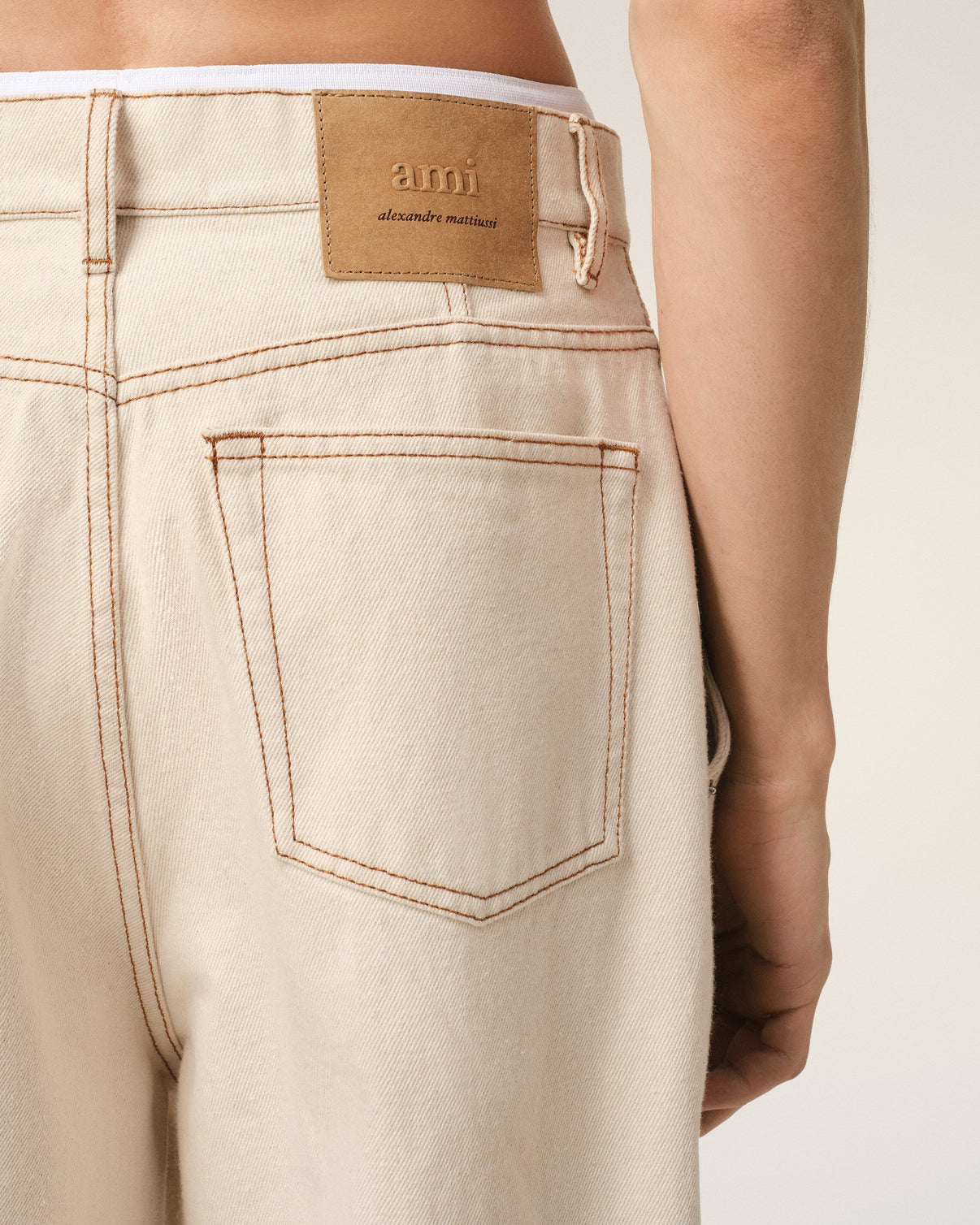 Beige Cotton Wide Fit Jeans