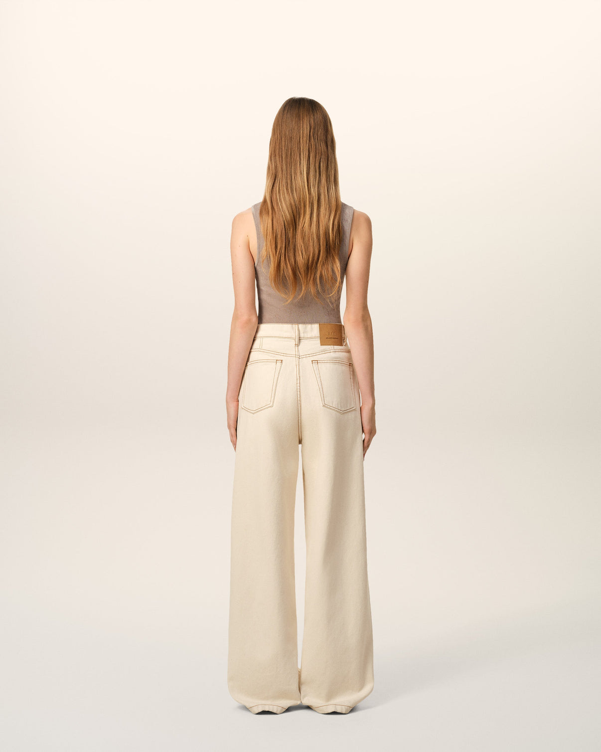Beige Cotton Wide Fit Jeans