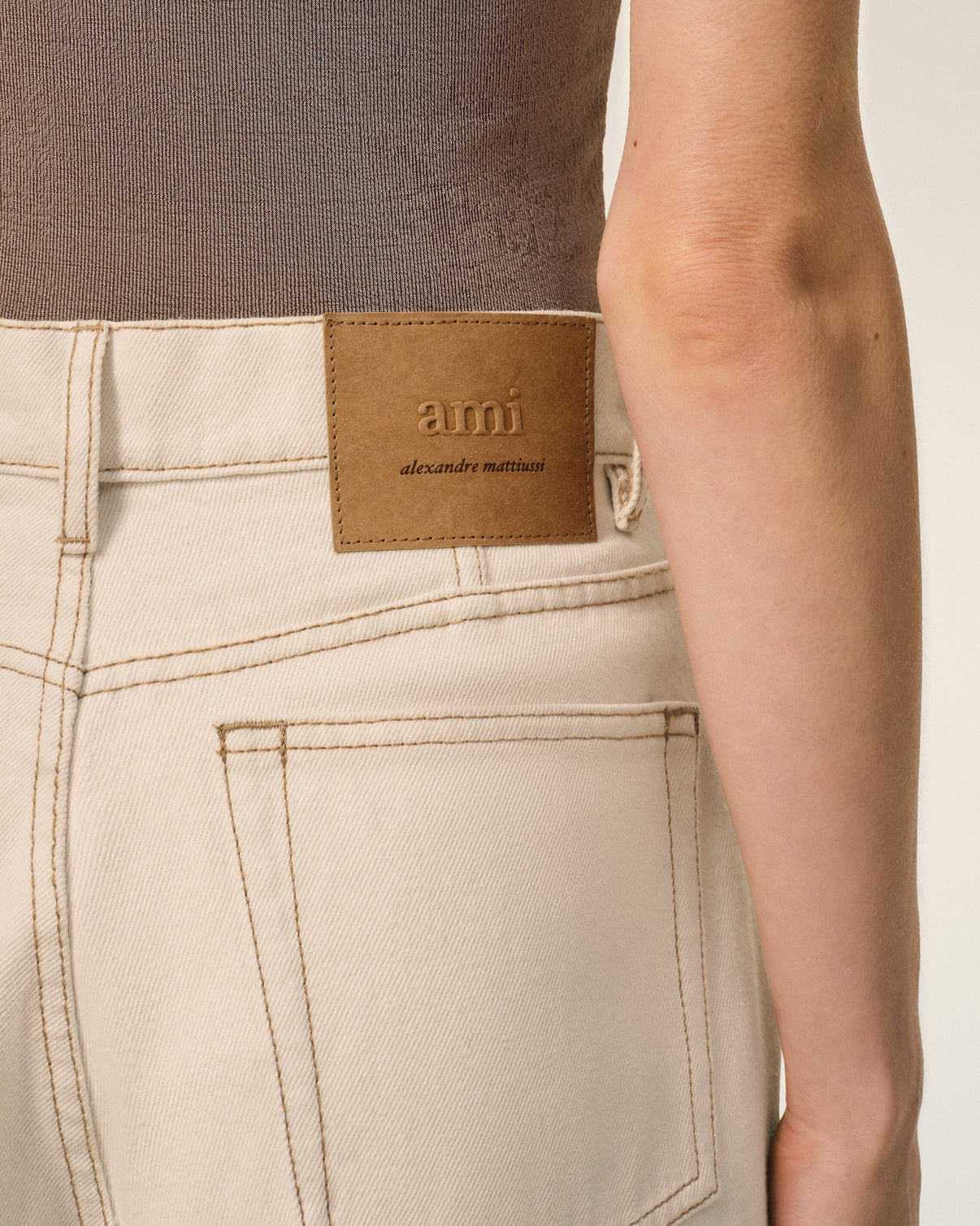 Beige Cotton Wide Fit Jeans