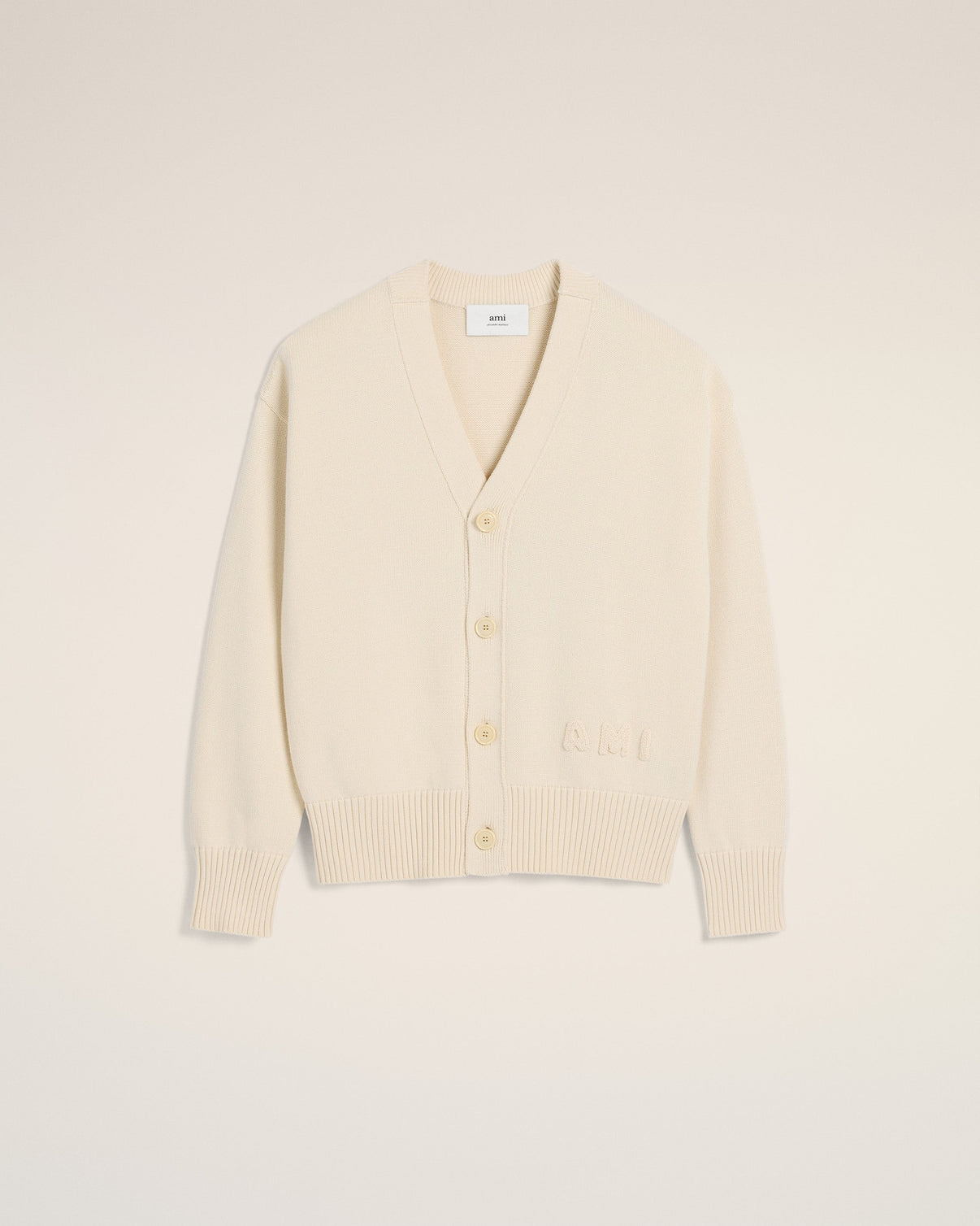 Beige Cotton Wool Embroidered Cardigan