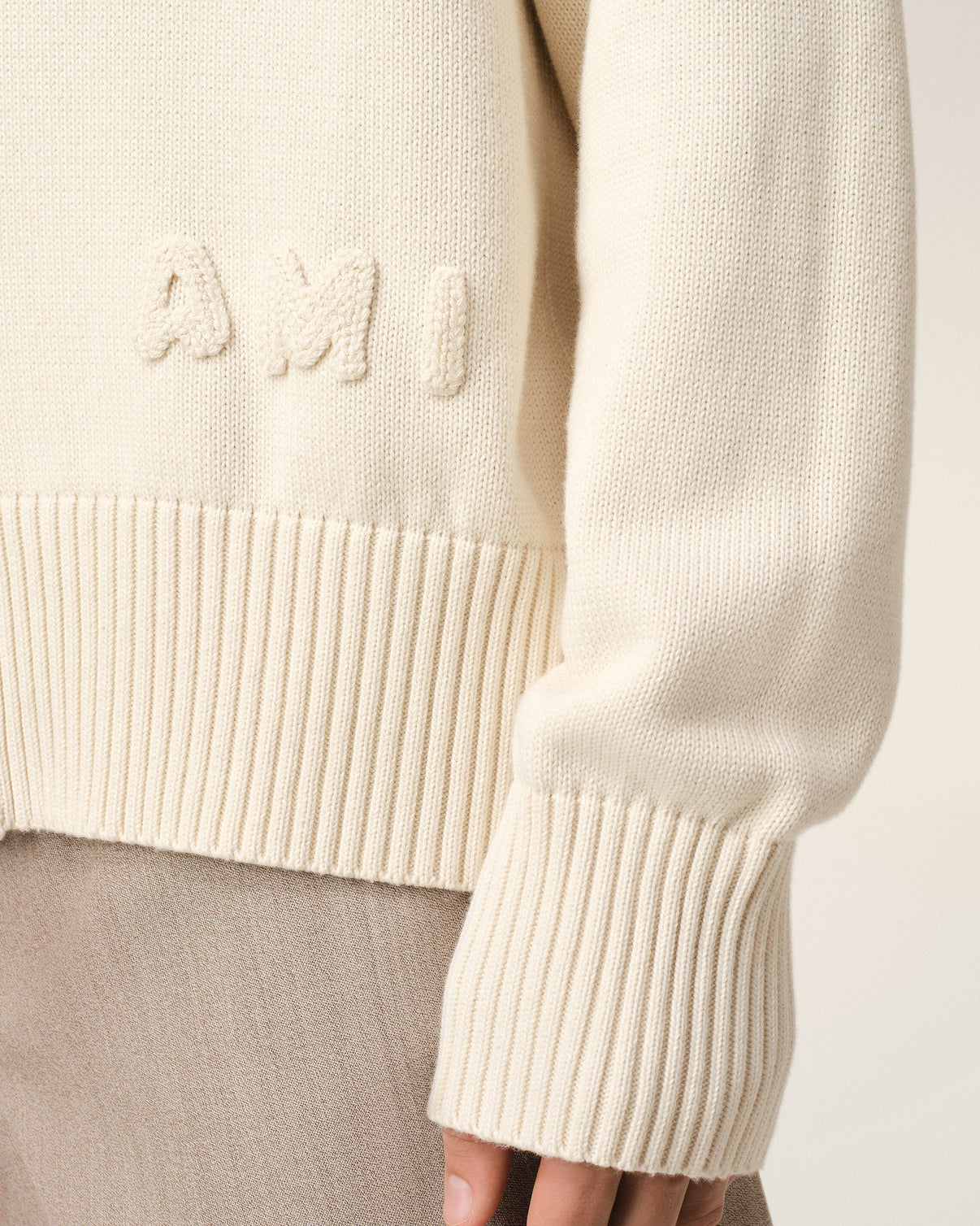 Beige Cotton Wool Embroidered Cardigan