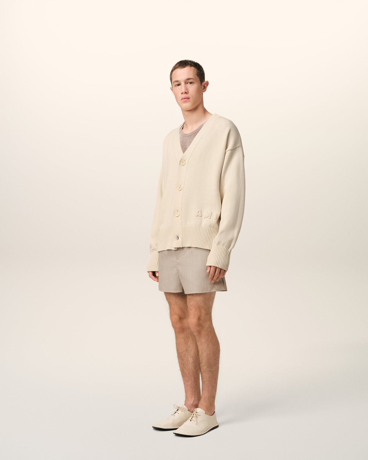 Beige Cotton Wool Embroidered Cardigan