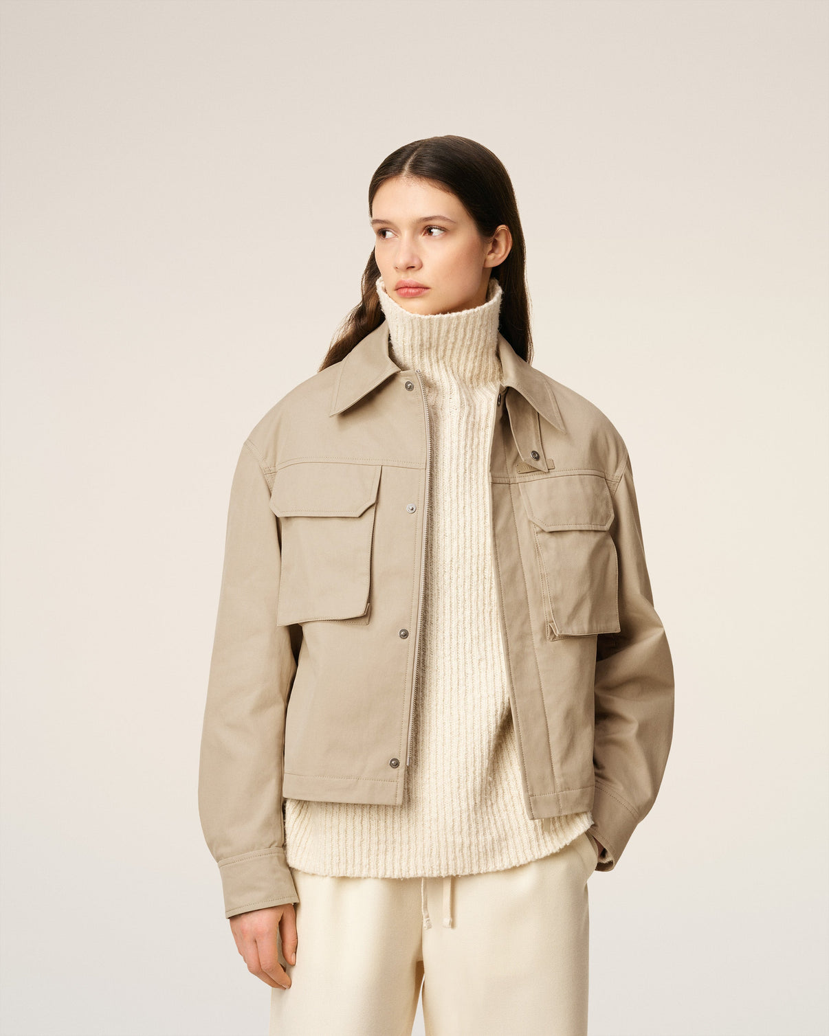 Beige Cotton Worker Jacket