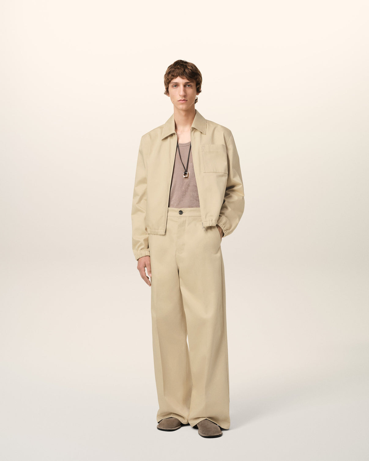 Beige Cotton Zipped Jacket