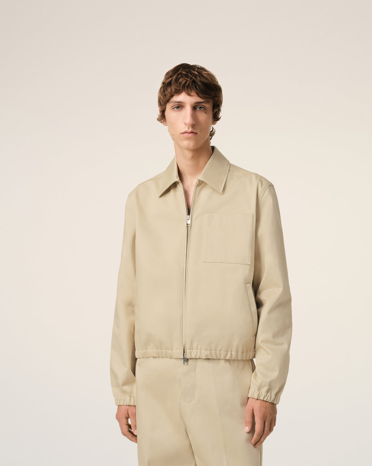 Beige Cotton Zipped Jacket