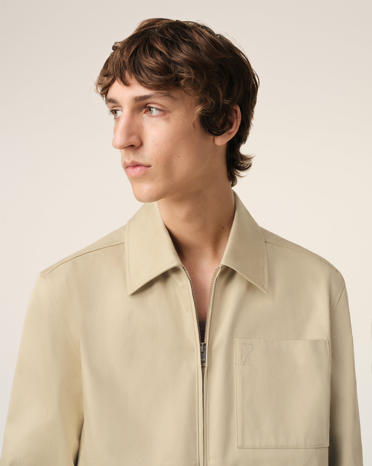 Beige Cotton Zipped Jacket