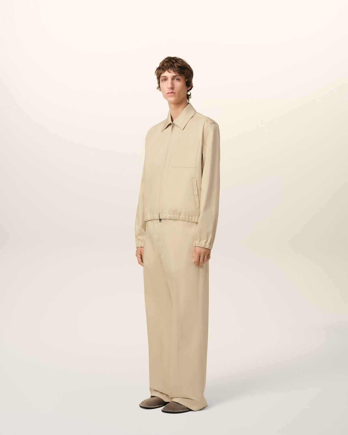 Beige Cotton Zipped Jacket
