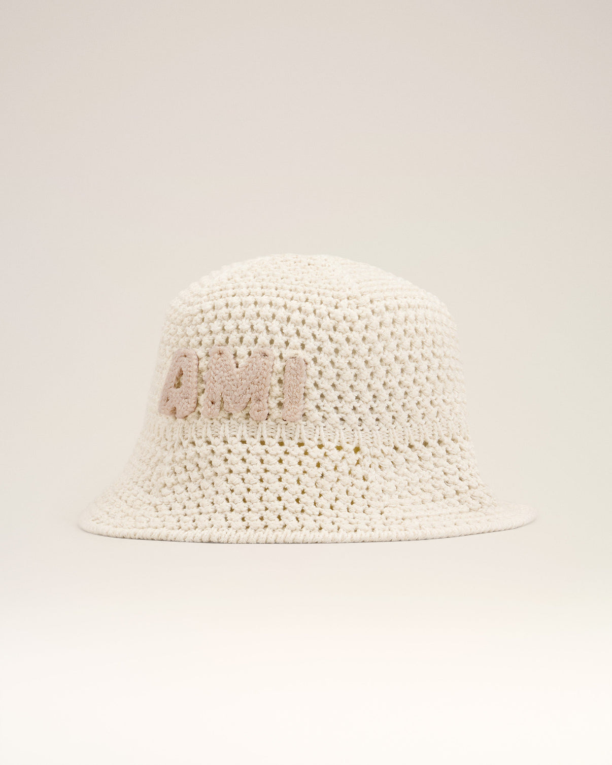 Beige Knit Patch Bucket Hat