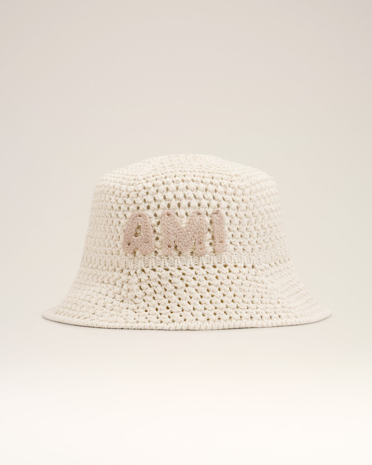 Beige Knit Patch Bucket Hat