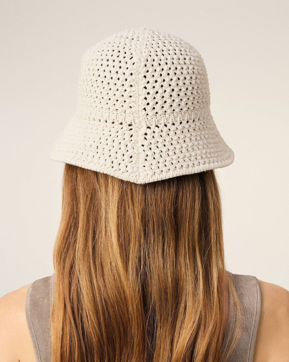 Beige Knit Patch Bucket Hat
