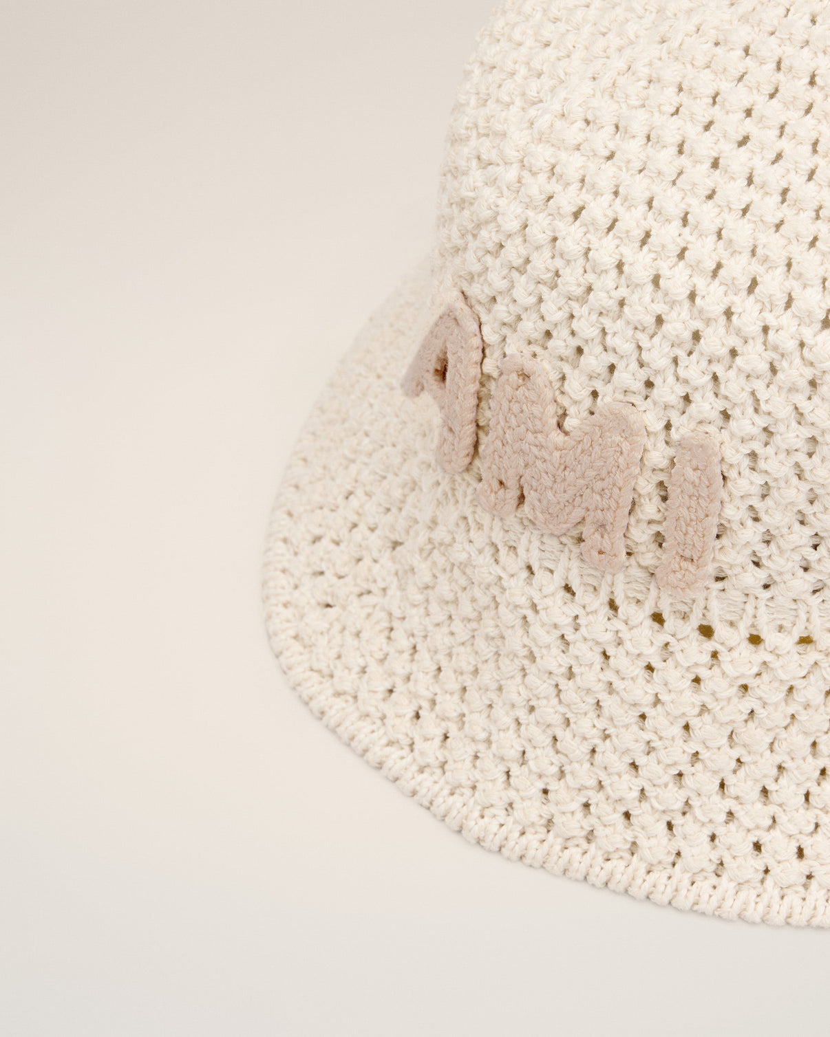Beige Knit Patch Bucket Hat