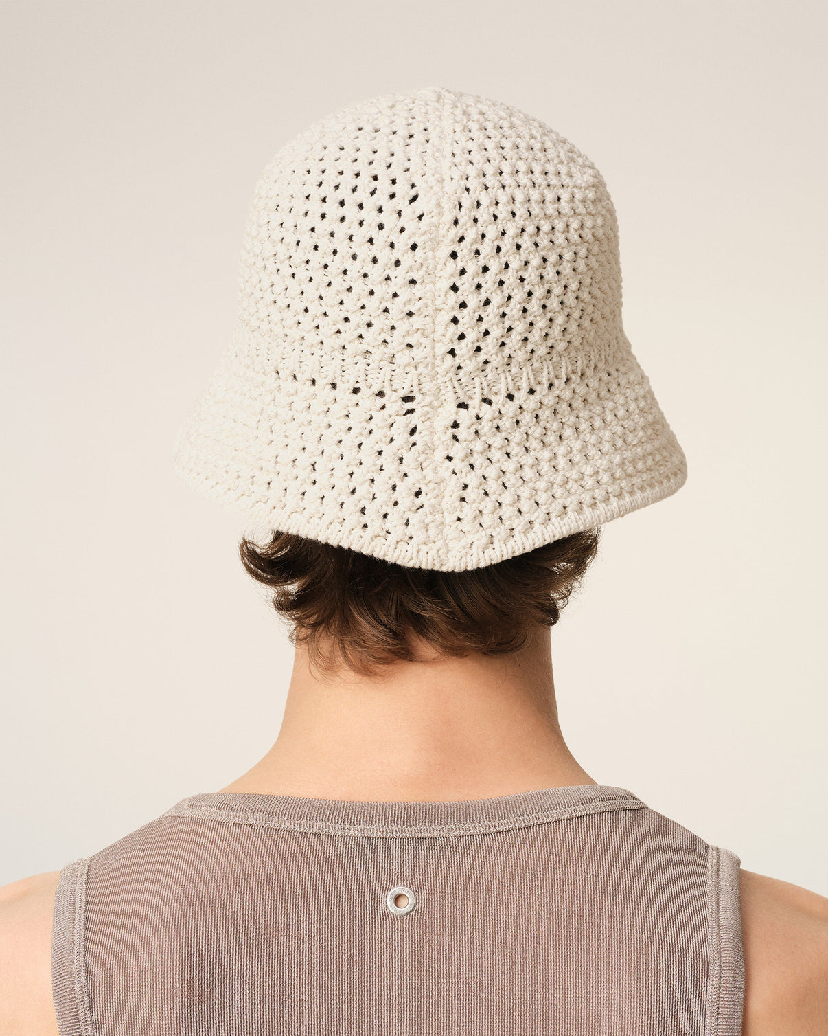 Beige Knit Patch Bucket Hat