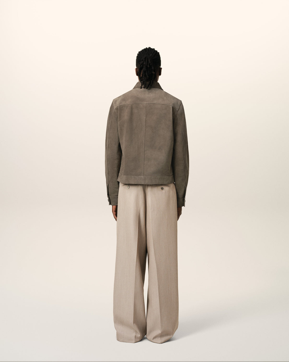 Beige Leather Buttoned Jacket